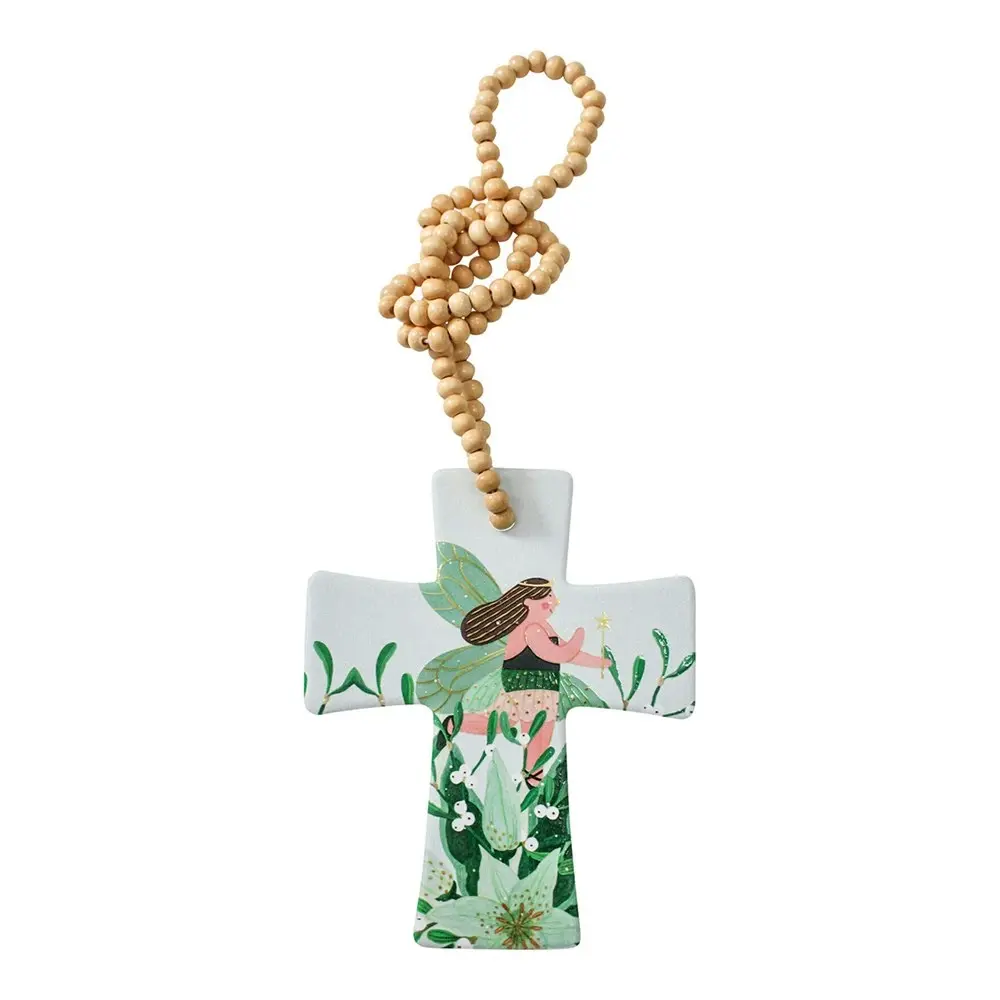 2x Ceramic/Wood Hanging 14cm Cross Fairy w/Beads Ornament Home/Office Room Decor