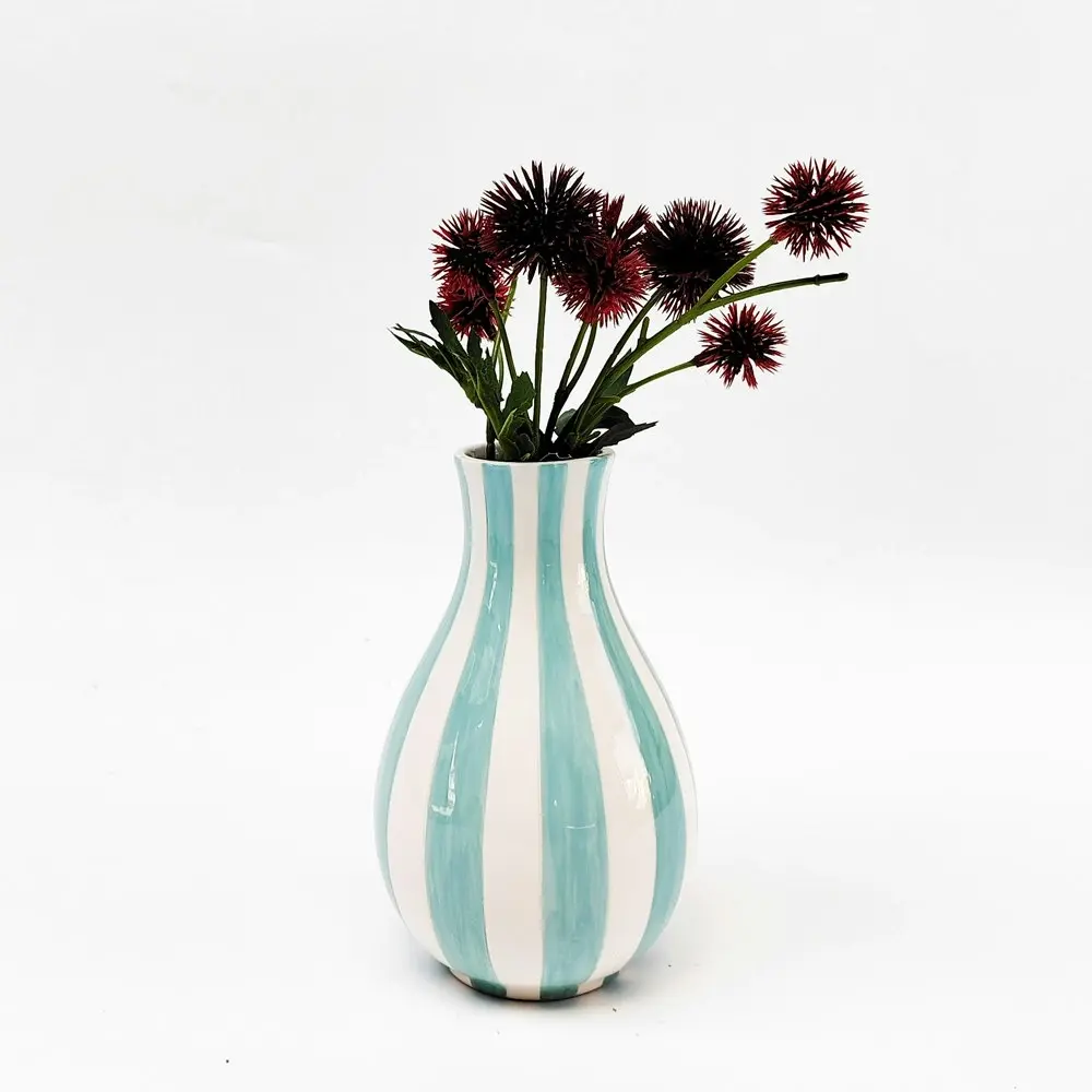 Urban Products Home Shelf Decor Decorative Striped Flower Vase Blue 18cm