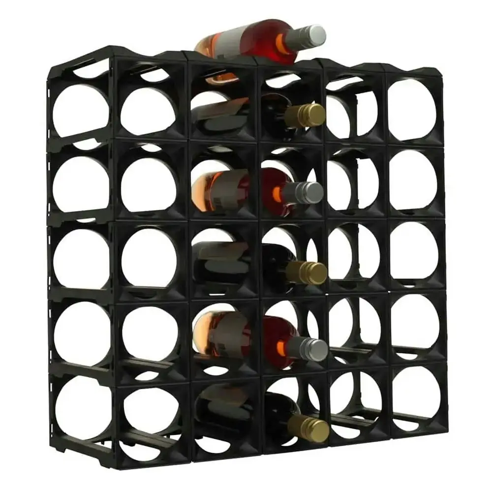 30pc Stakrax Wine Bottle Storage Rack Wall Mounted Organiser/Holder Display BLK