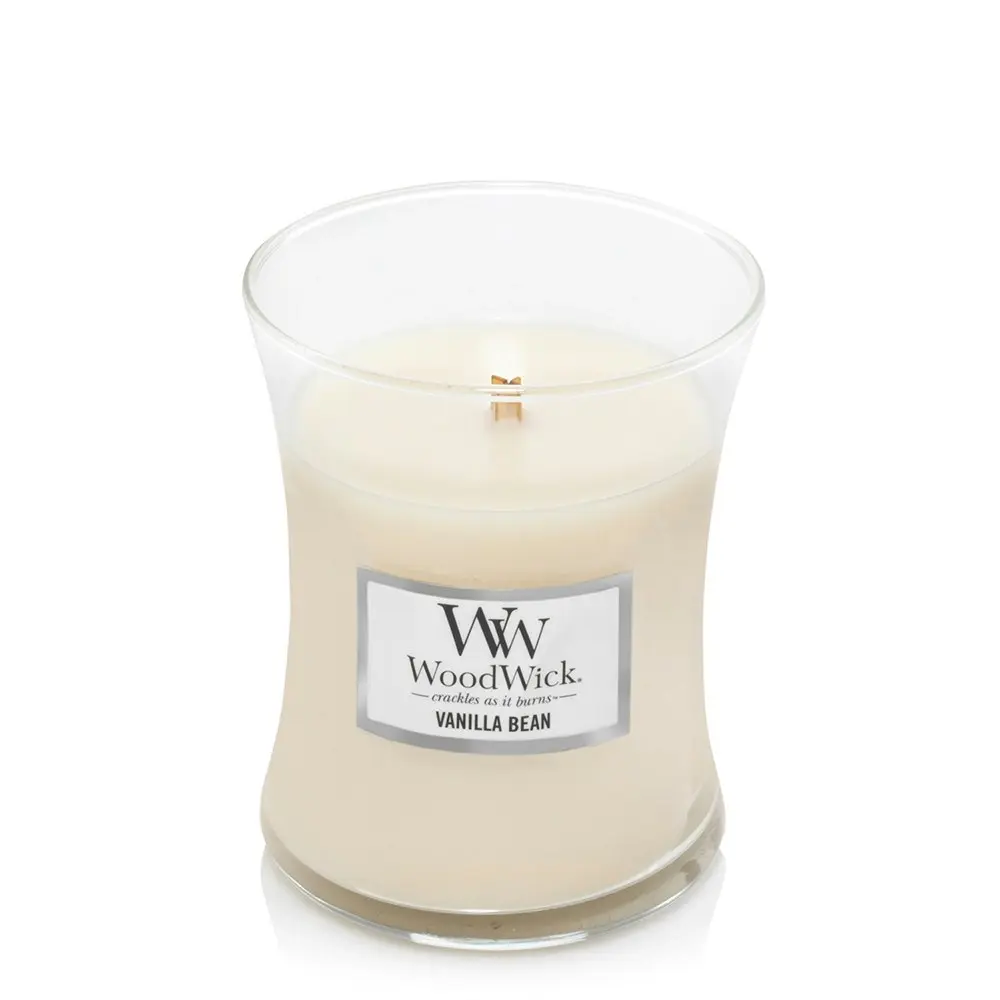 WoodWick Vanilla Bean Scented Crafted Candle Glass Jar Soy Wax w/ Lid Medium