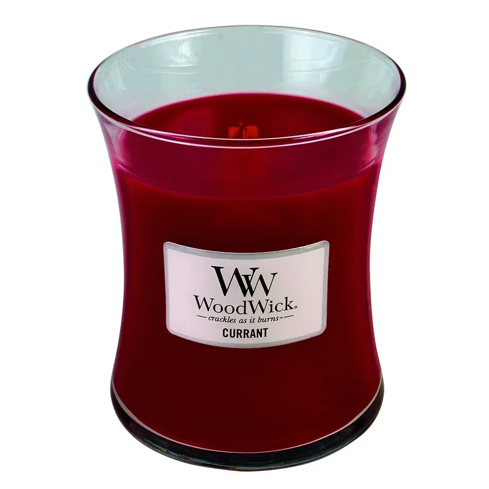 WoodWick Currant Scented Crafted Candle Glass Jar Parafin Soy Wax w/ Lid Medium