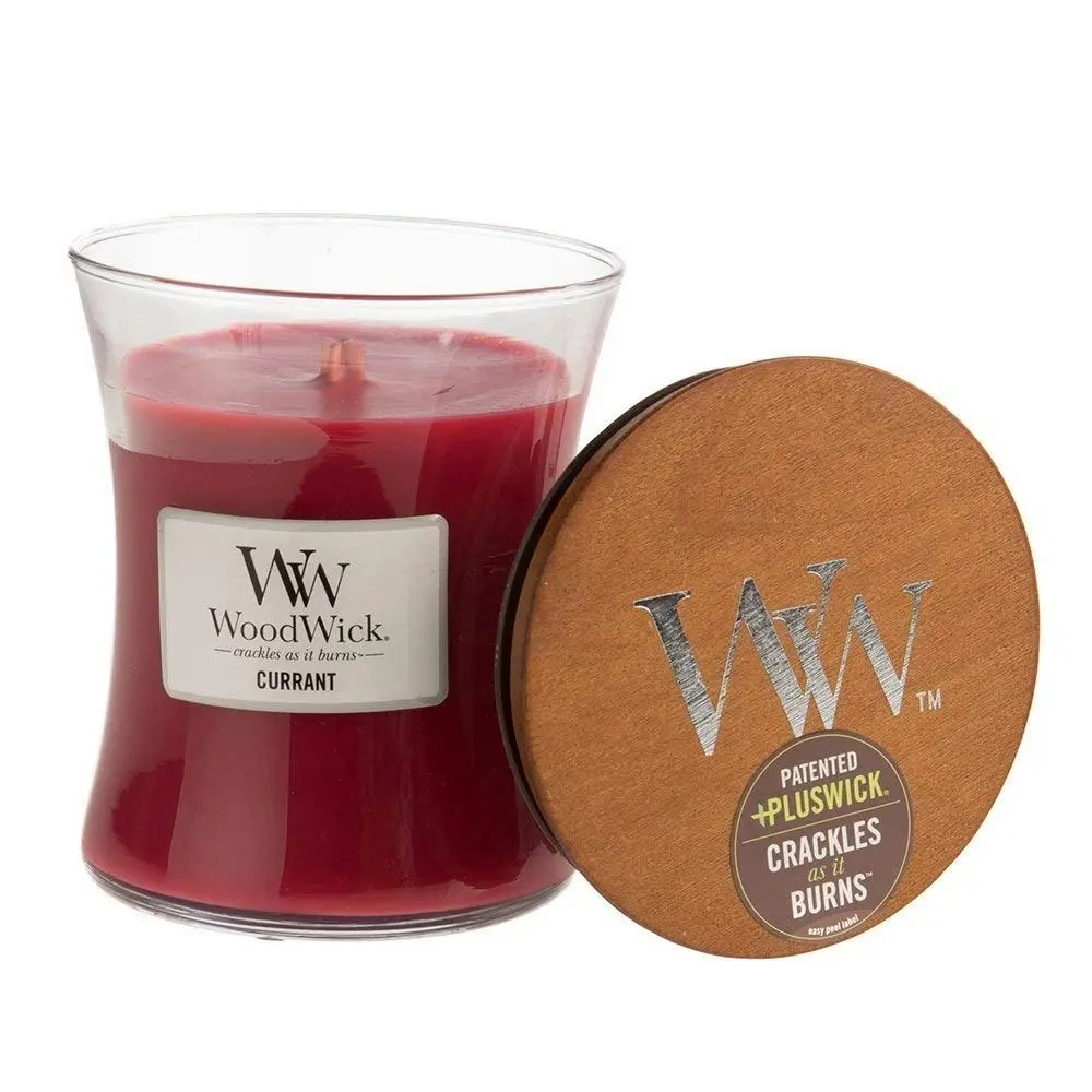 WoodWick Currant Scented Crafted Candle Glass Jar Parafin Soy Wax w/ Lid Medium