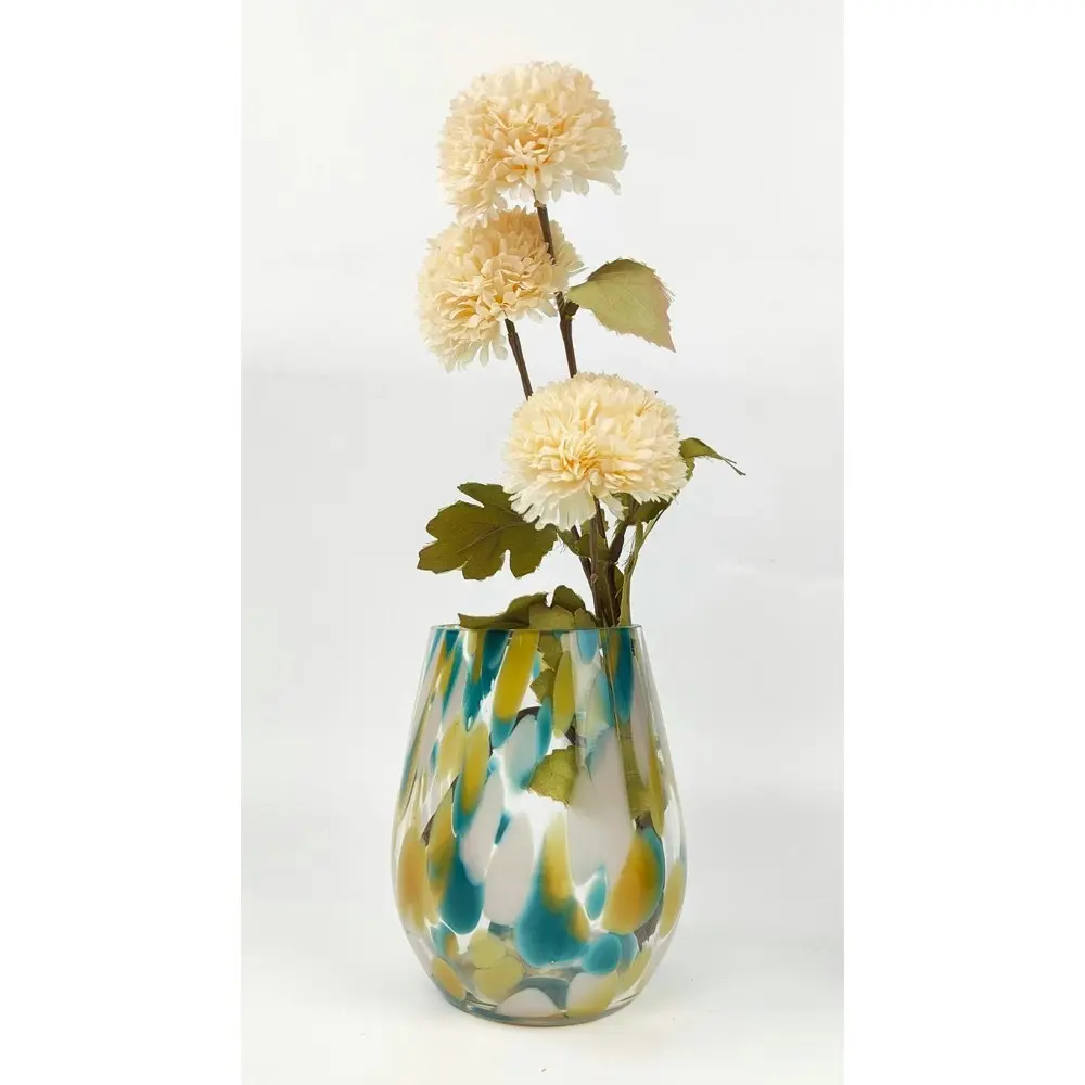 Urban Tommy Speckle 17cm Glass Flower Vase Home Decor Display Medium Blue/Beige