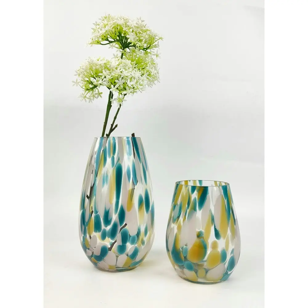 Urban Tommy Speckle 17cm Glass Flower Vase Home Decor Display Medium Blue/Beige