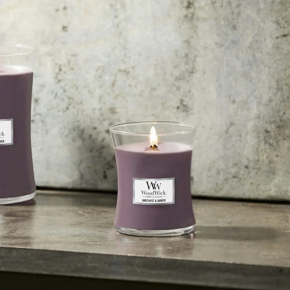 WoodWick 274g Scented Fragrance Soy Wax Candle Amethyst & Amber Medium Purple