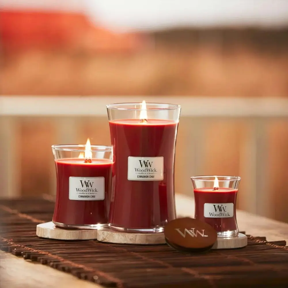 WoodWick 274g Scented Home Fragrance Soy Wax Candle Cinnamon Chai Medium Red