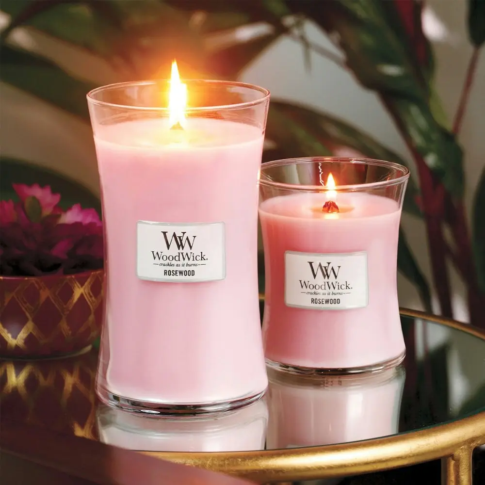 WoodWick 274g Scented Home Fragrance Soy Wax Candle w/ Lid Rosewood Medium Pink