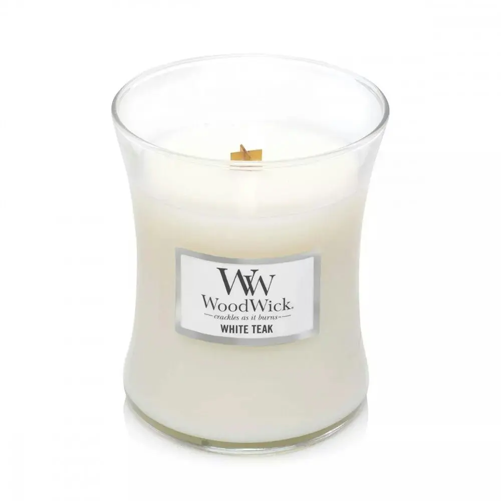 WoodWick 274g Scented Home Fragrance Soy Wax Candle White Teak Medium