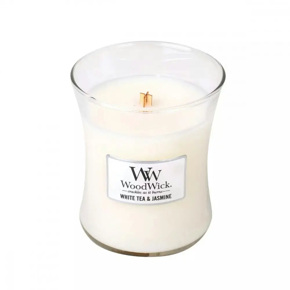 WoodWick 274g Scented Home Fragrance Soy Wax Candle White Tea & Jasmine Medium