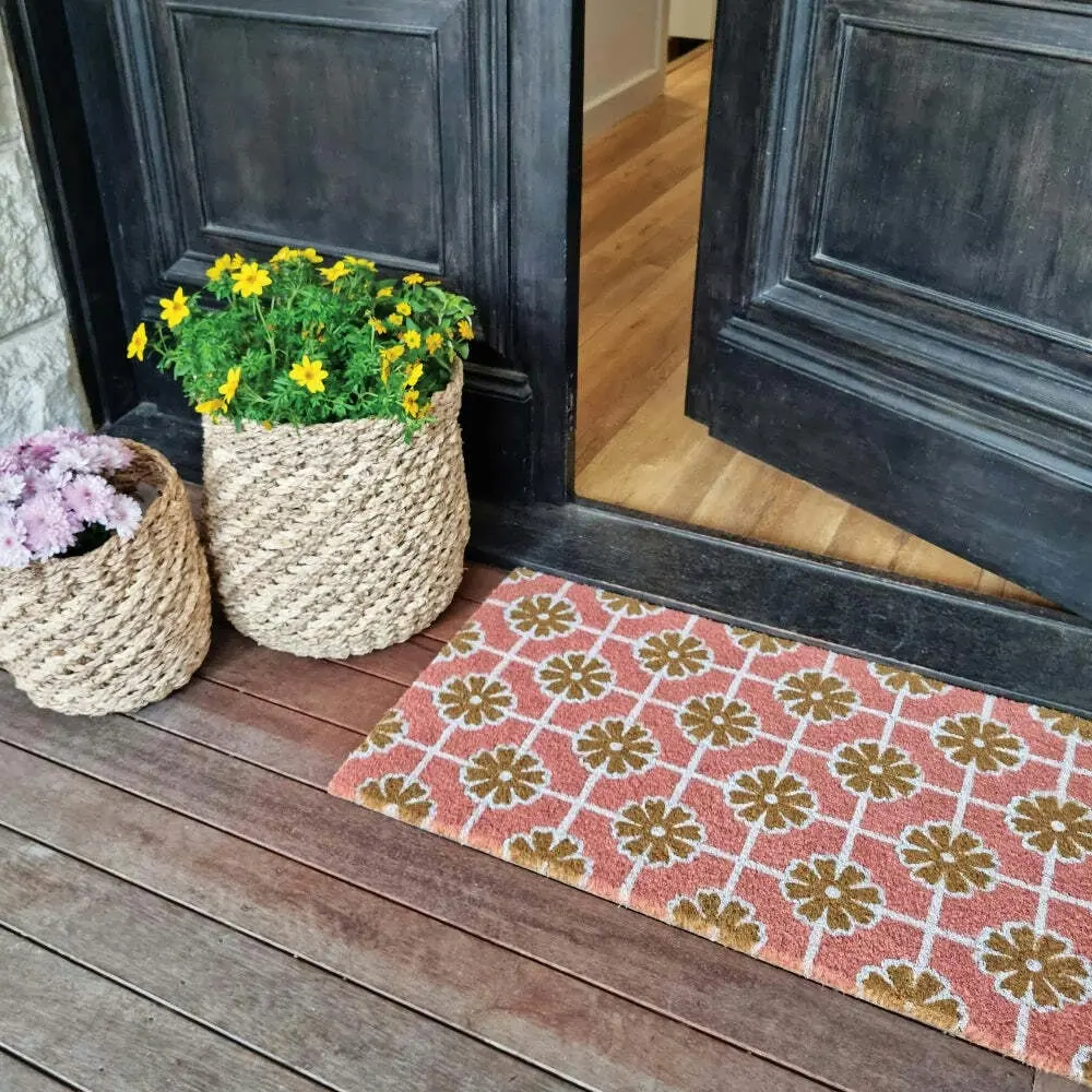 J.Elliot Home Geo Flowers 45x75cm Door Mat Floor Rug PVC Backed Coir Rectangle