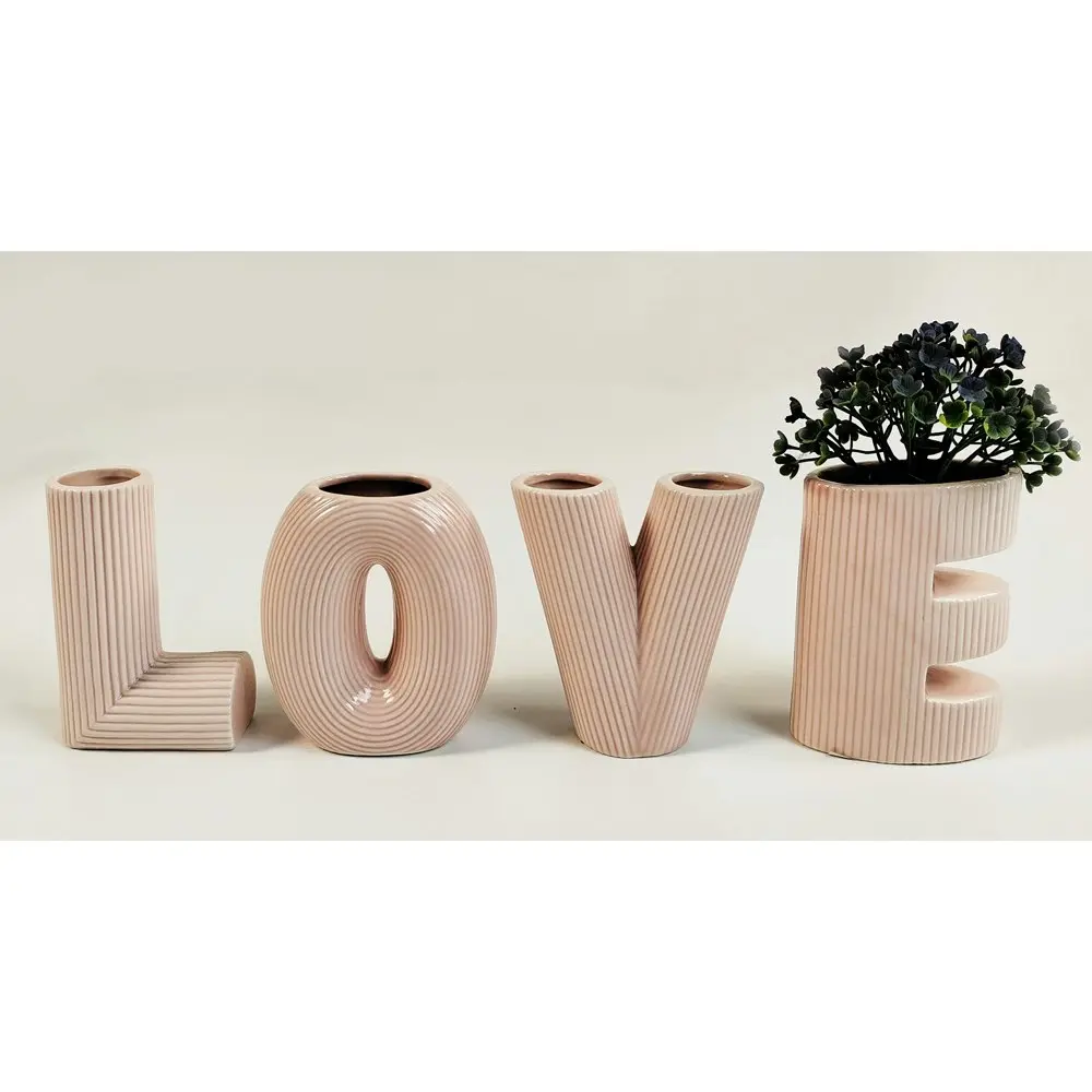 4pc Urban Love Letter 9.5cm Ceramic Flower Vase Home Decor Table Display Pot PNK