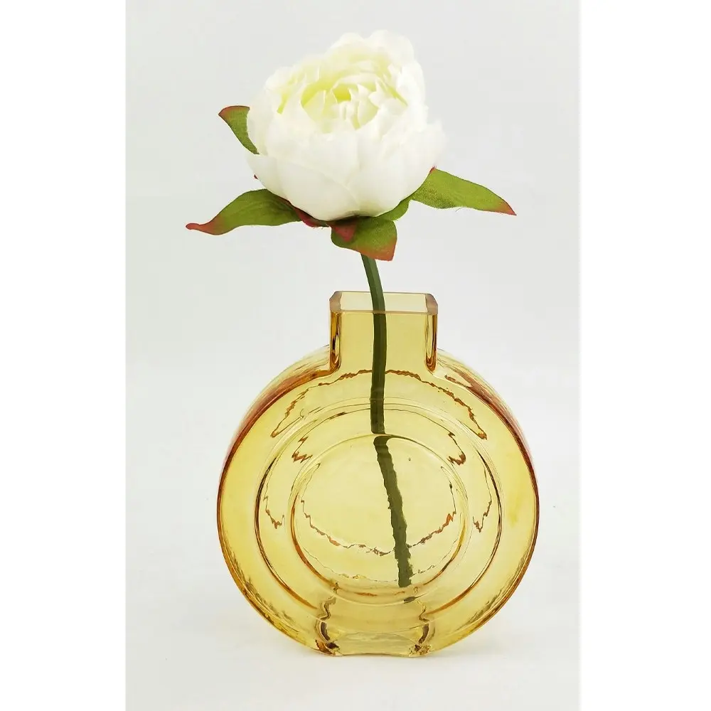 Urban Tommy 16.5cm Round Glass Flower Vase Small Home Decorative Display Amber