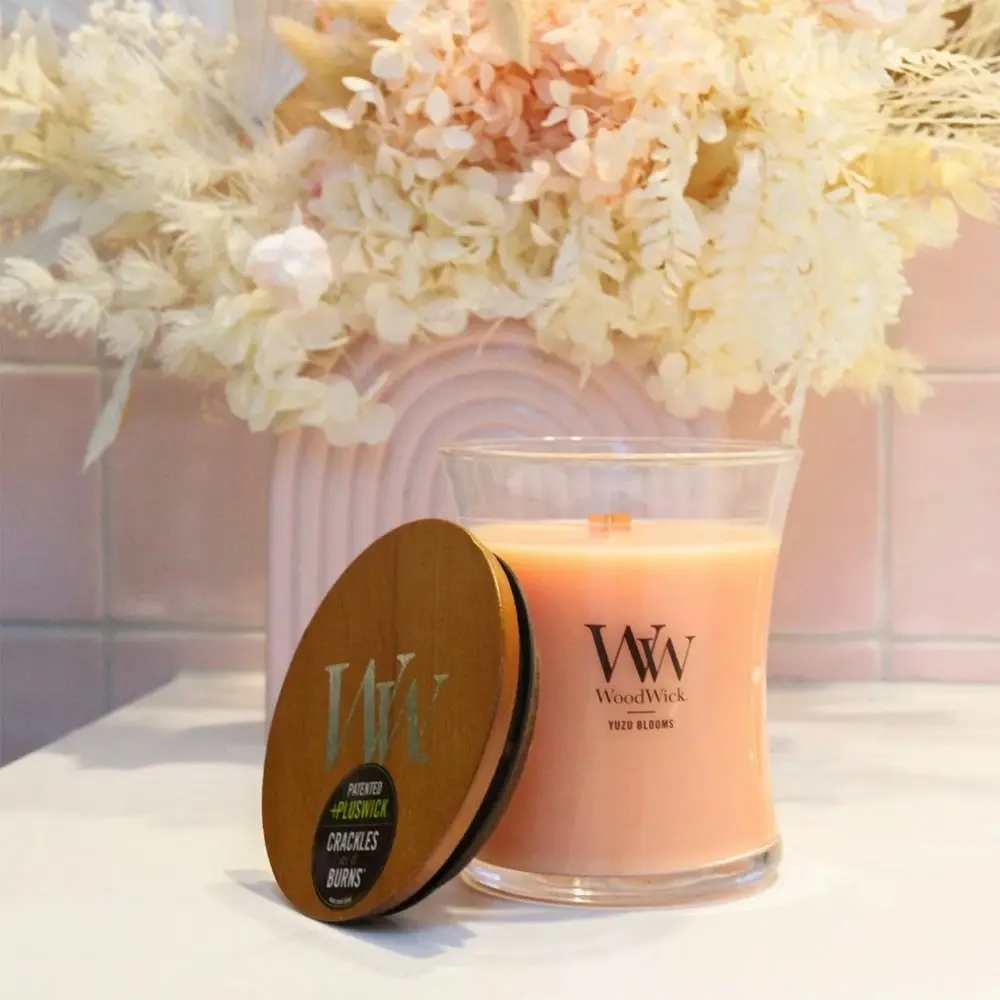 WoodWick 274g Scented Home Fragrance Soy Wax Candle Yuzu Blooms Medium Orange