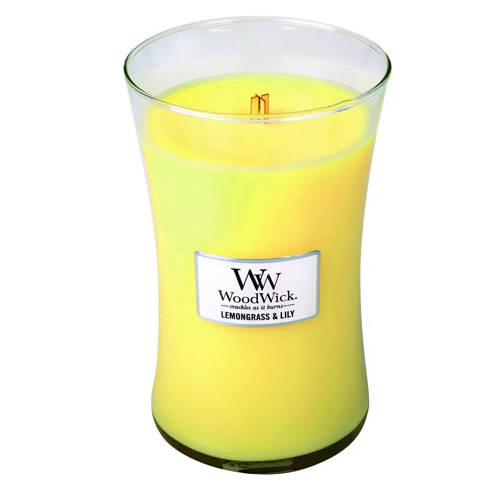 WoodWick Lemongrass & Lily Scented Crafted Candle Glass Jar Soy Wax w/ Lid Large