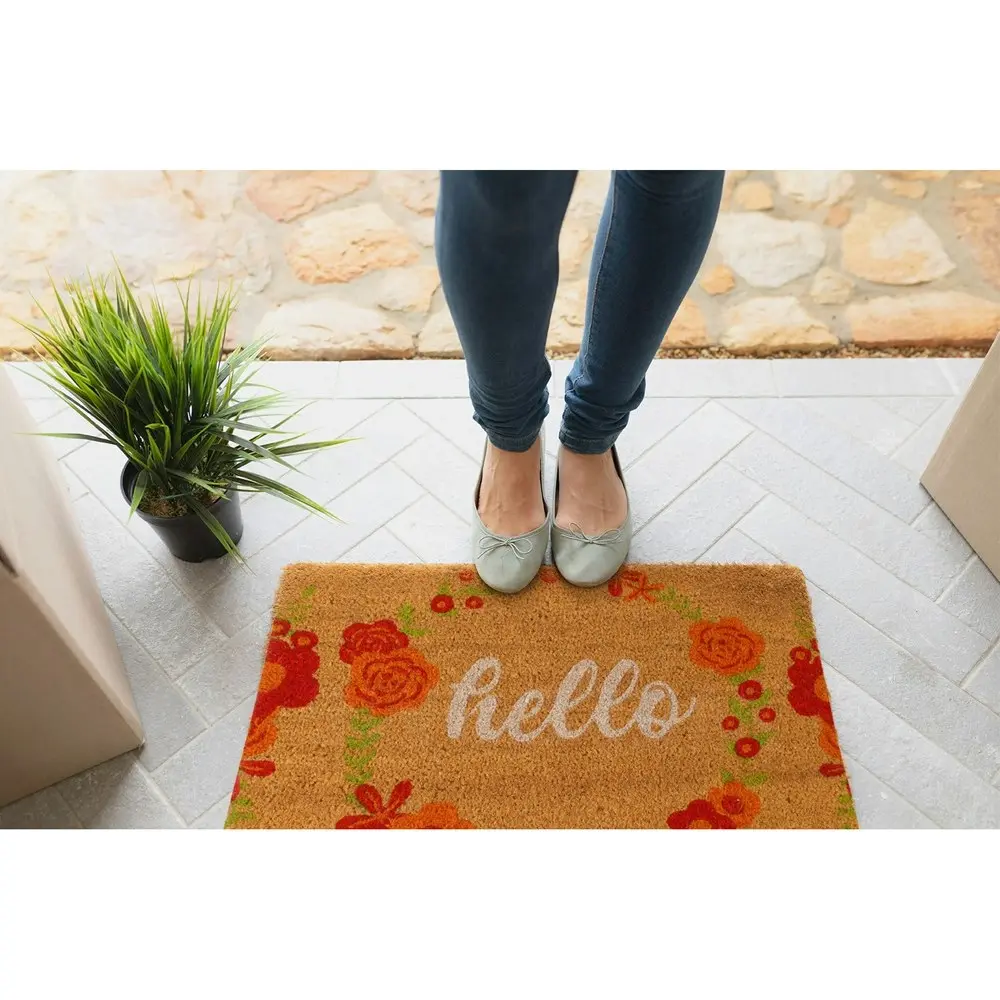 Maine & Crawford 70x40cm Hello Floral Coir Premium Front Doormat Home Carpet Rug