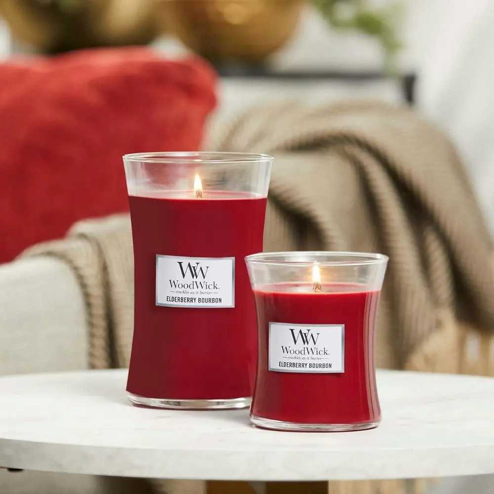 WoodWick 274g Scented Fragrance Soy Wax Candle Elderberry Bourbon Medium Red