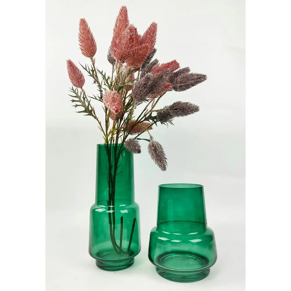 Urban Tommy Abstract 19cm Glass Flower Vase Home Decor Display Forrest Green