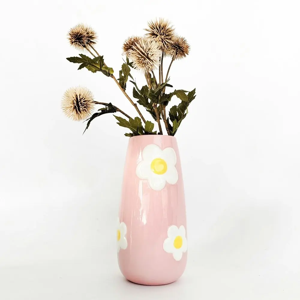 2x Urban Products Alice Daisy Themed Retro Style Home Decor Vase Pink 20cm