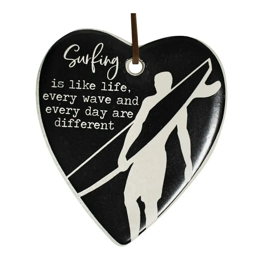 3x Ceramic Hanging 8x9cm Heart Surfing w/ Hanger Ornament Home/Office Room Decor