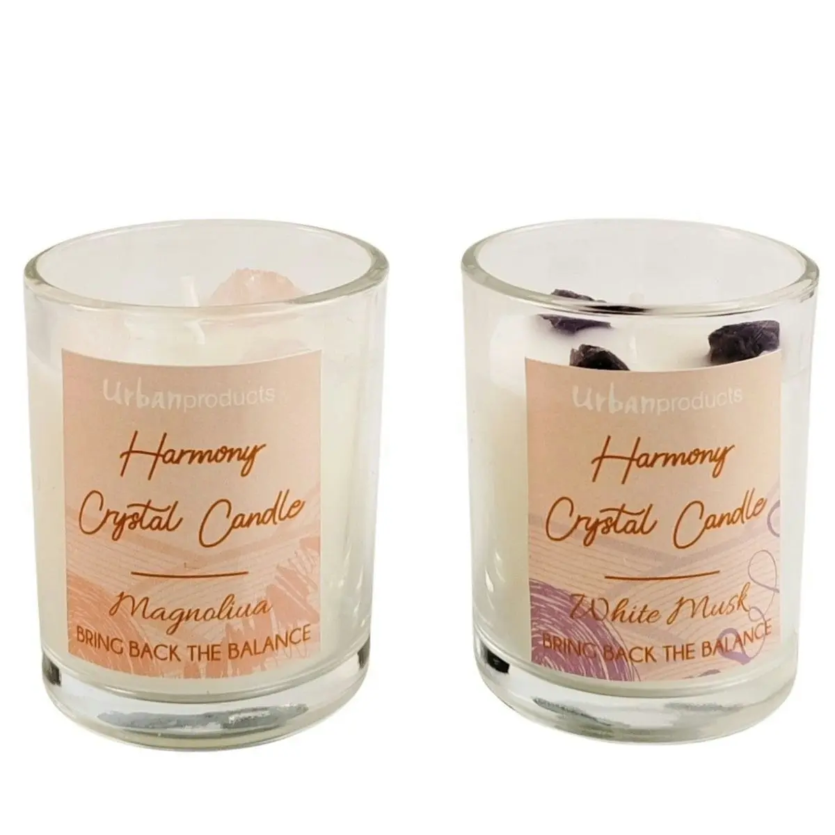 3x Urban Harmony 7cm Crystal Candle Glass Soy Blend Wax Rose Quartz & Amethyst