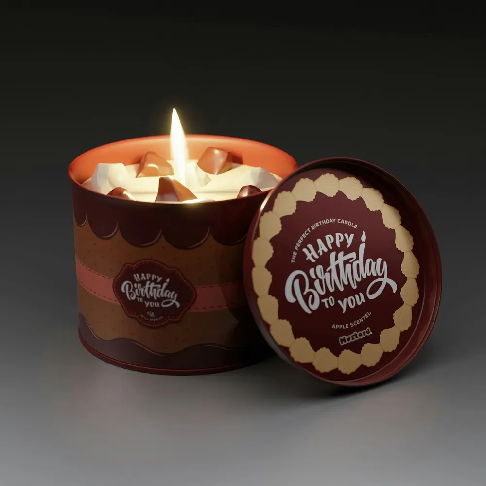 Mustard Make A Wish Apple Scented Birthday Candle Home Fragrance Decor Round