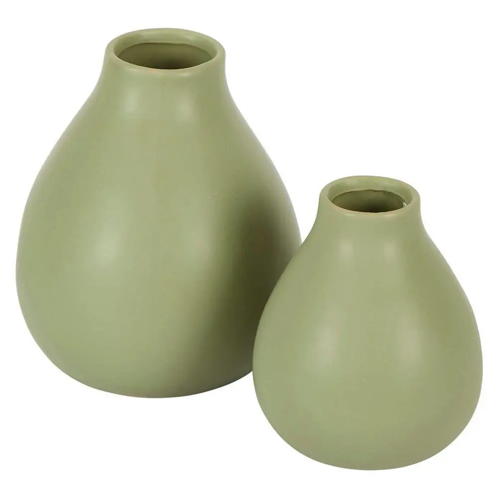 2x Belle Freyja Bud Stoneware Flower Vase Large 18.5cm Plant Holder Decor Green