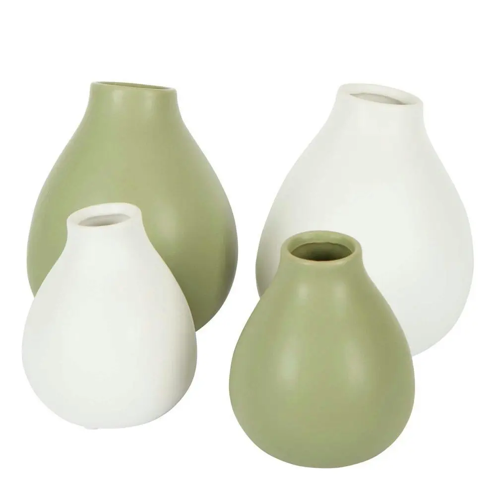 4x Belle Freyja Bud Stoneware Flower Vase Sml 13cm Plant Holder Accent Green