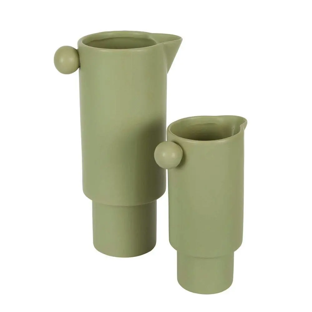 2x Belle Freyja Stoneware Jug Flower Vase Decor Small 21cm Tabletop Accent Green