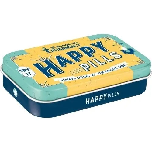 2x Nostalgic Art 10cm Metal Tin Mint Box XL Happy Pills Fresh Breath Hard Candy