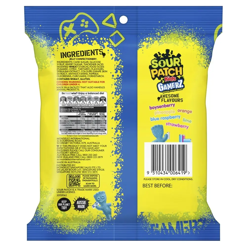 20pc Sour Patch Kids Gamerz 190g Sweets Confectionery Gummy Lollies Candy