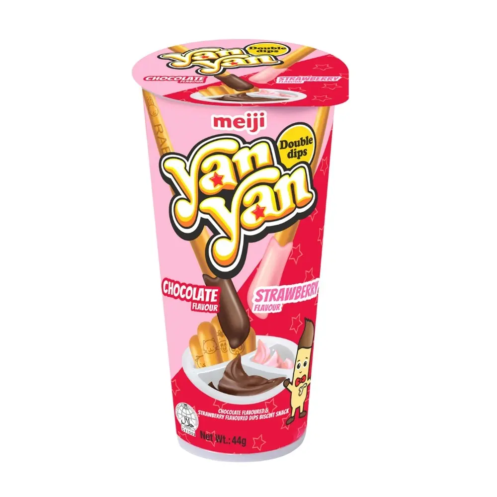 12x Meiji Yan Yan Double Creme Choc & Strawberry Japanese Biscuit Snack 50G