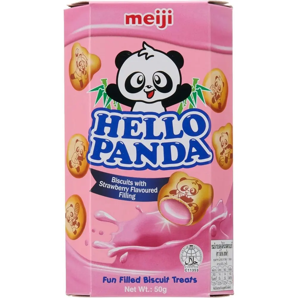 12x Meiji Hello Panda Strawberry Flavoured Japanese Sweet Biscuit Snack 50G