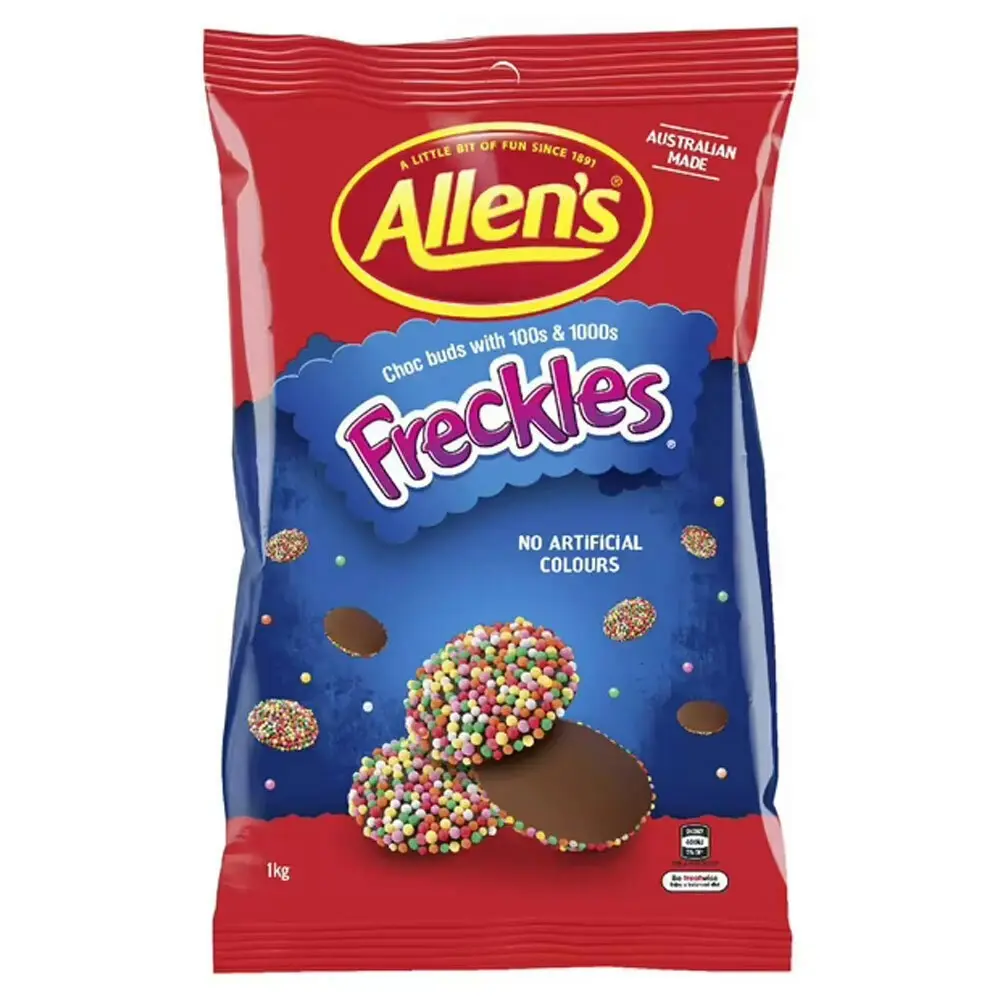 2x Allen's 1kg Freckles Creamy Hundreds & Thousands Chocolate Crunch Candy Snack