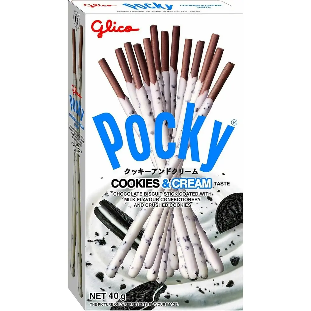 12x Pocky Cookies & Cream Flavour Dipped Sticks Japanese Sweet Biscuit Snack 40G