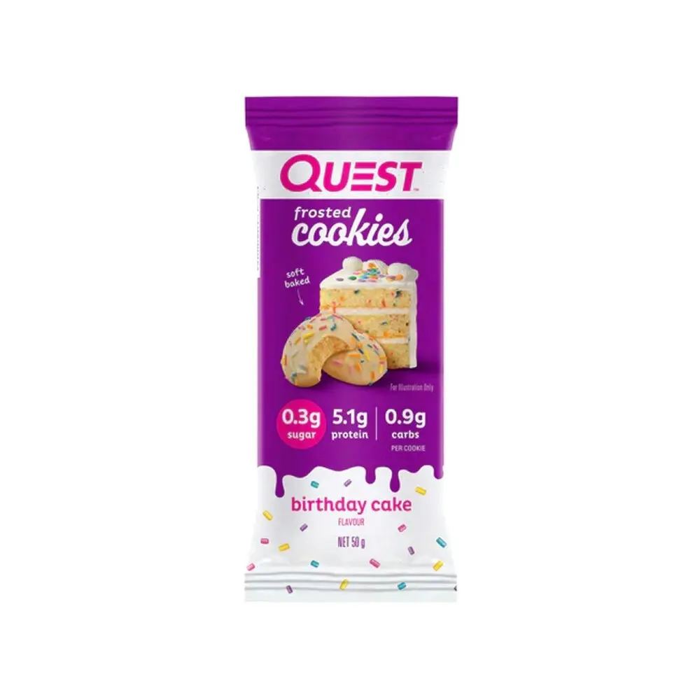 8x 2pc Quest Frosted Cookies/Biscuits Soft Baked Birthday Cake Flavour 50g