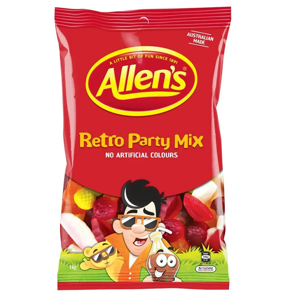 2x Allen's 1kg Retro Party Mix Teeth/Milk Bottles/Chewy Fruit Jelly Snack Bag