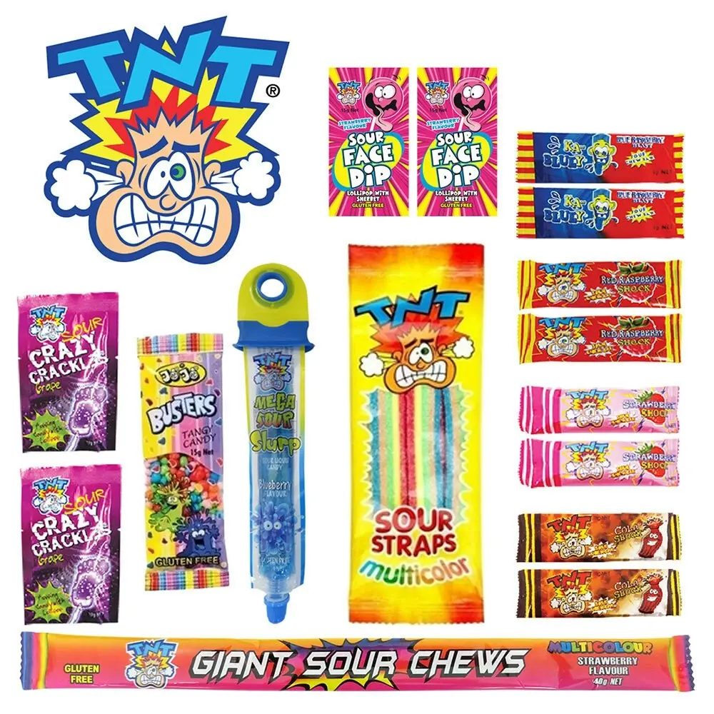 3PK TNT Ka Bluey Super Sour Lolly/Confectionery Variety/Assorted Kids Showbag