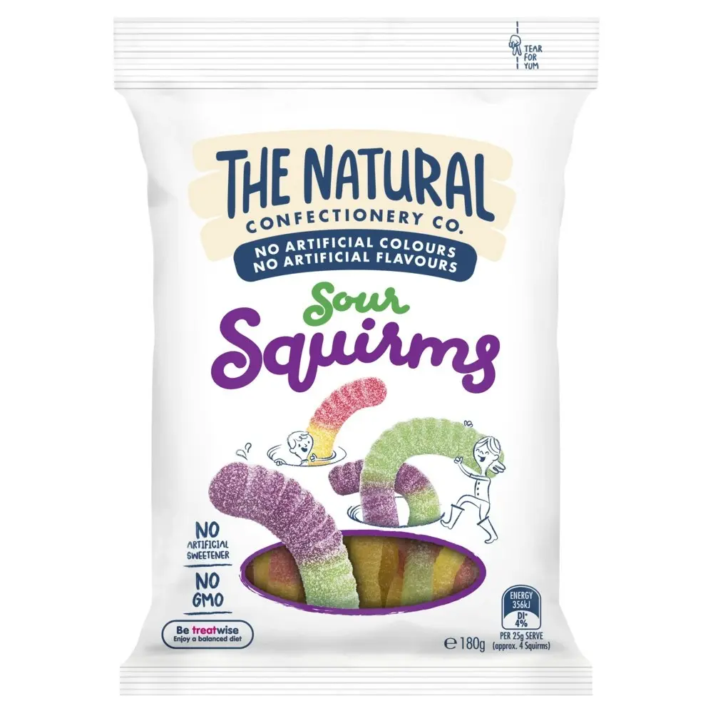 12pc The Natural Confectionery Co. Sours Squirms 180g Gummy Lollies Candy