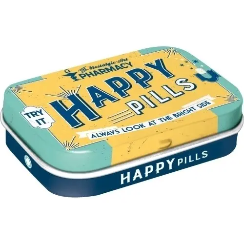 2x Nostalgic Art 6cm Metal Tin Mint Box Happy Pills Fresh Breath Candy Mints