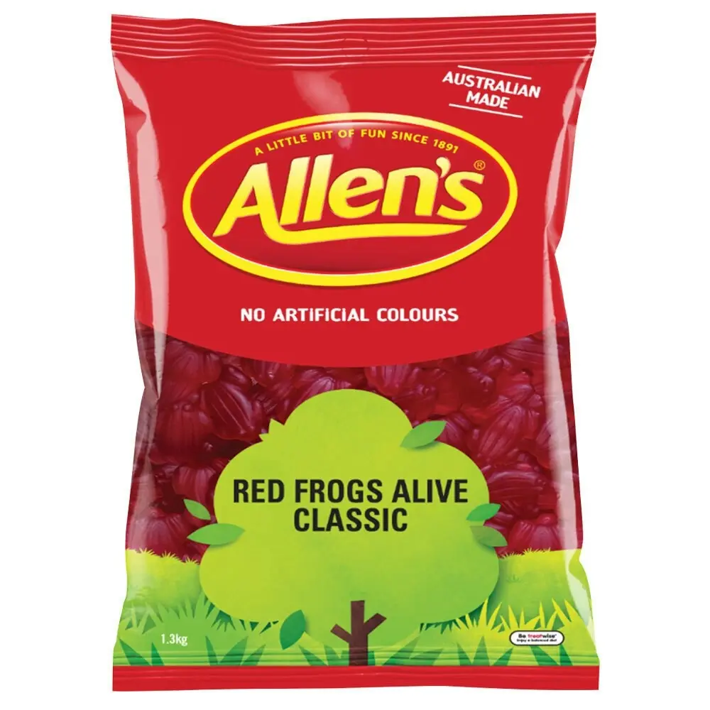 2x Allen's 1.3kg Red Frogs Raspberry Flavoued Chewy Candy/Lollies/Sweets Bag