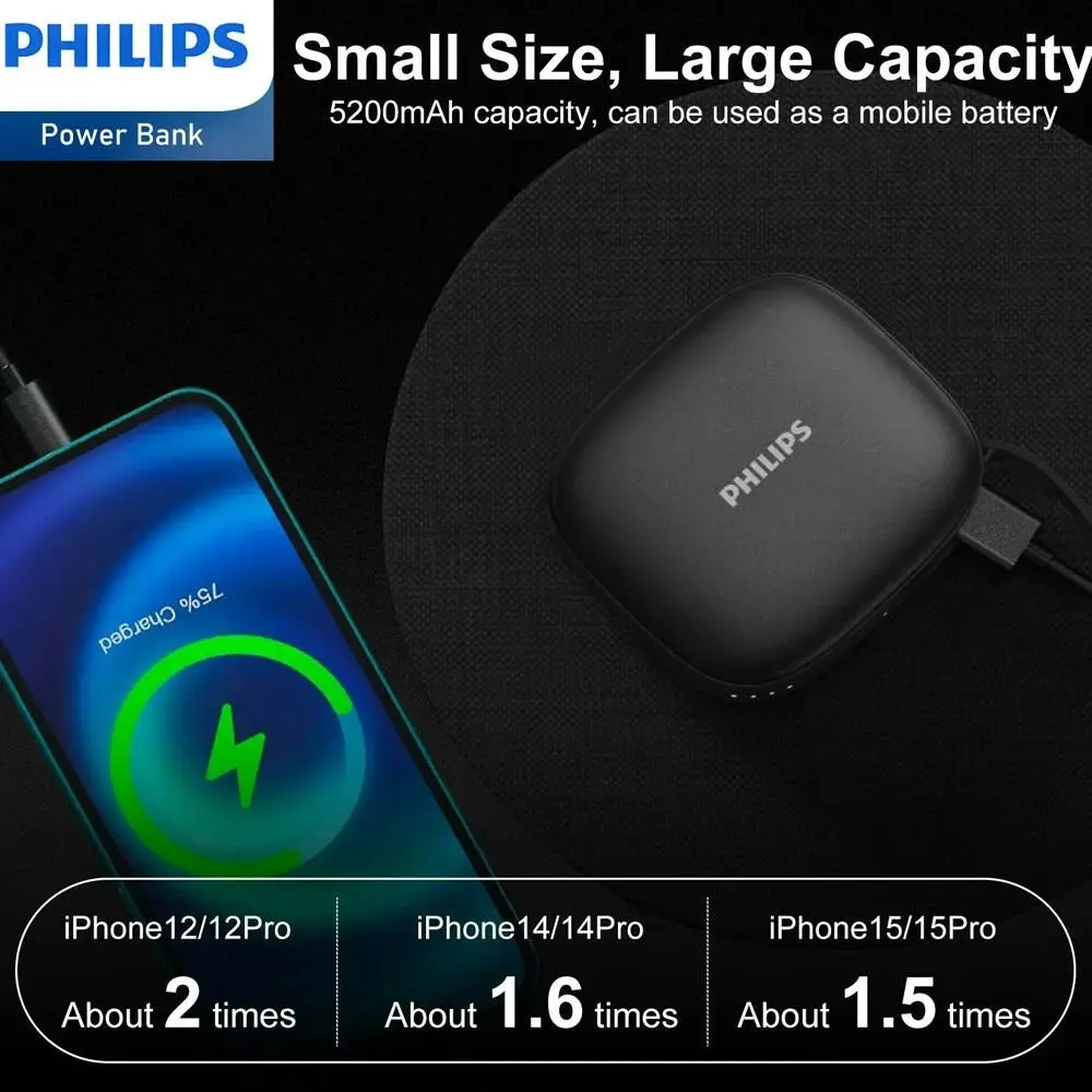 Philips DLP2136VB Hand Warmer 5000mAh Fast Charging Portable Power Bank Black