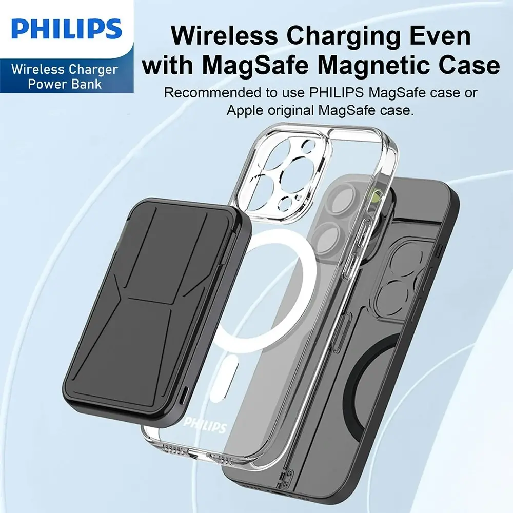 Philips Magnetic 15W Wireless Charger 5000mAh MagSafe Power Bank Battery Black