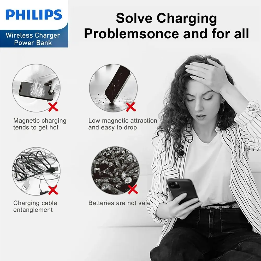 Philips Magnetic 15W Wireless Charger 5000mAh MagSafe Power Bank Battery Black