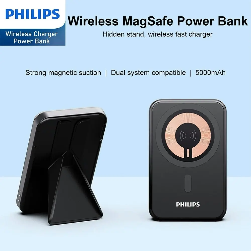 Philips Magnetic 15W Wireless Charger 5000mAh MagSafe Power Bank Battery Black