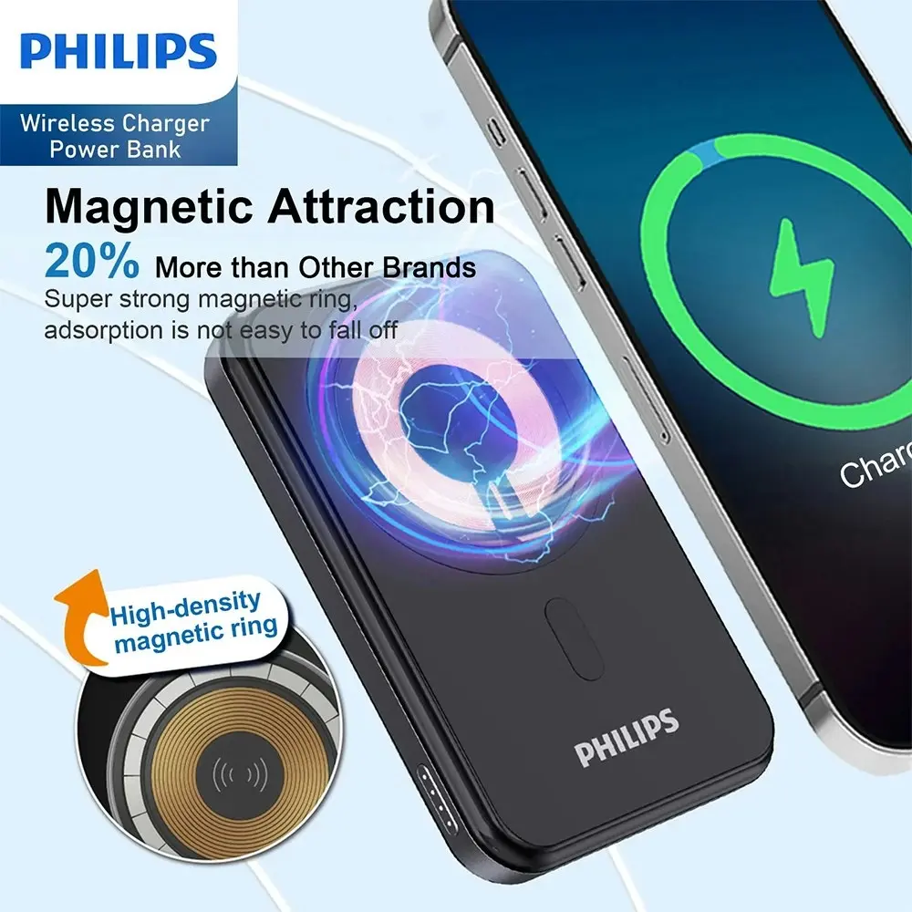 Philips Magnetic 15W Wireless Charger 10000mAh MagSafe Power Bank Battery Black