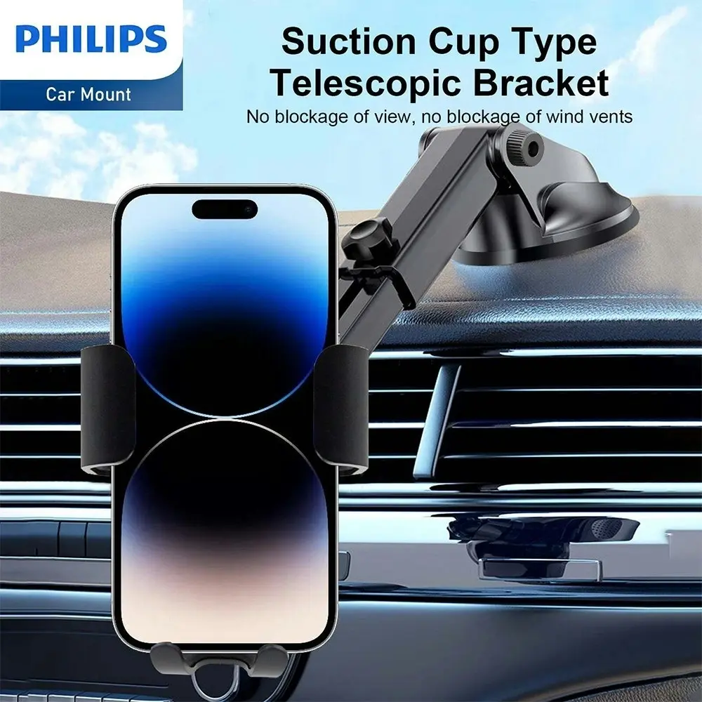 Philips 10W Qi Wireless Charging Car Mount Phone Holder For iPhone/Samsung Black