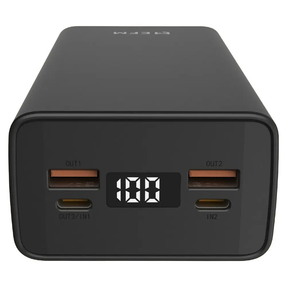 EFM Digital 20W 30000mAh Power Bank USB-A/USB-C Charger Port Universal Black