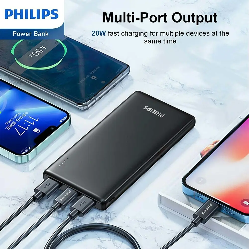 Philips 10000mAh PD Mobile Battery Fast-Charge Power Bank w/ 2-USB Port Black