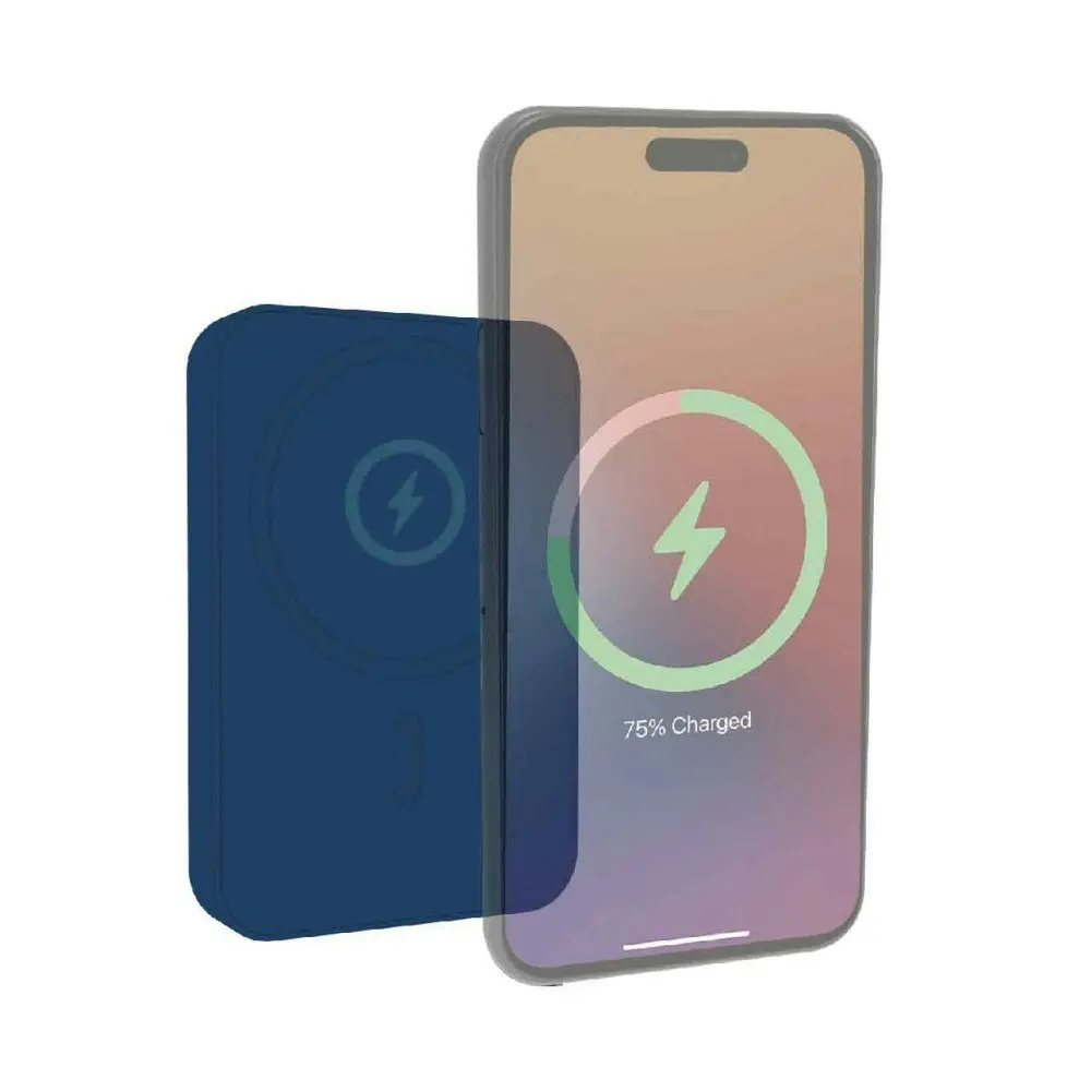 Laser 5000mAh Magnetic Wireless/USB-C Power Bank Charger For Apple/Android Navy