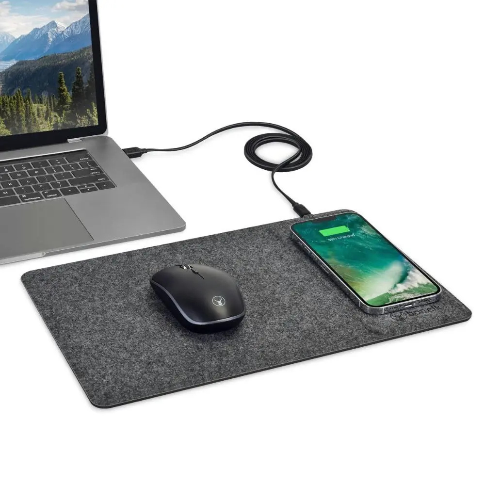 Bonelk Qi Wireless Charging Mouse Mat Pro 35cm For iPhone 15/Samsung S24 Grey